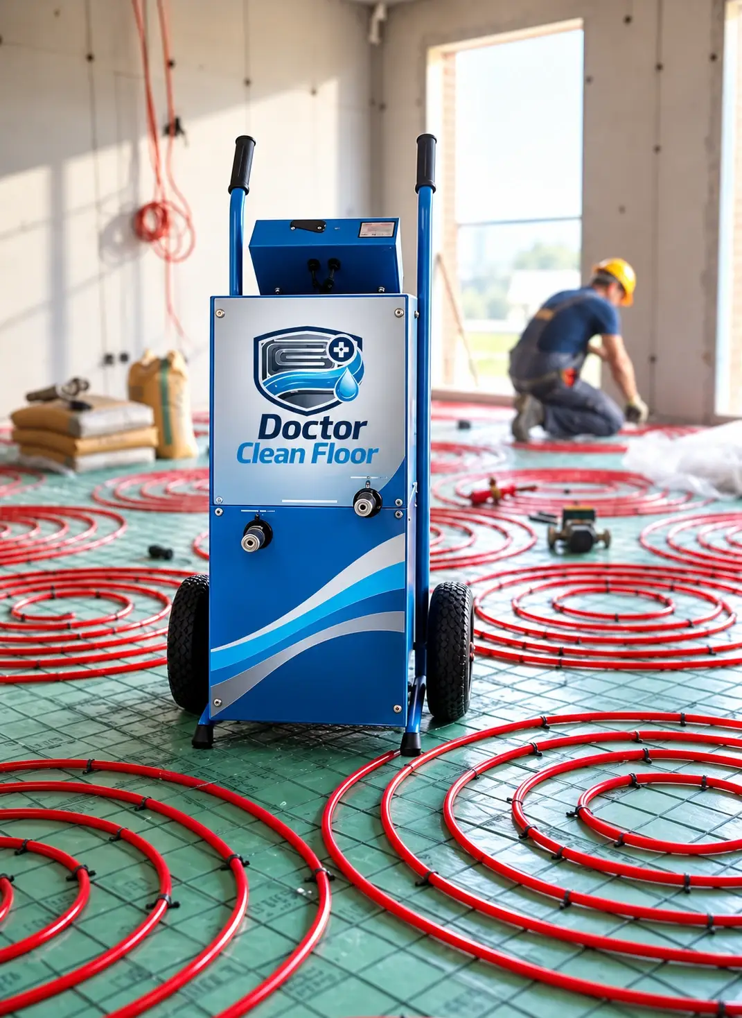 Macchina Doctor Clean Floor per la pulizia delle serpentine in cantiere